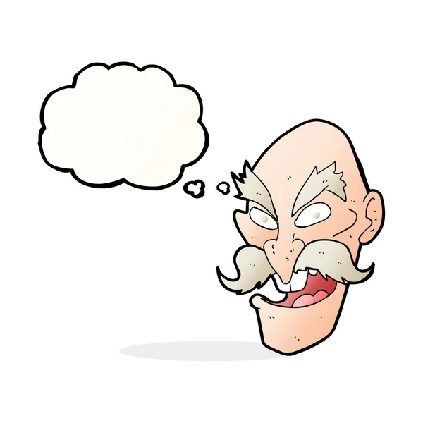 Karikatur böser alter Mann Gesicht mit Sprechblase — Stockvektor
