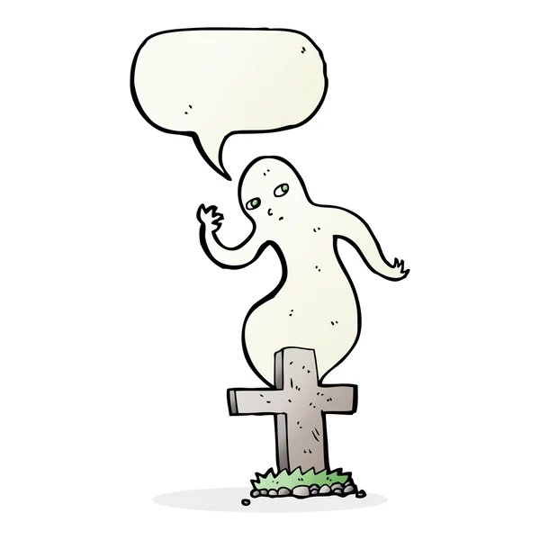 Cartoon ghost rising from grave with speech bubble — Stock Vector