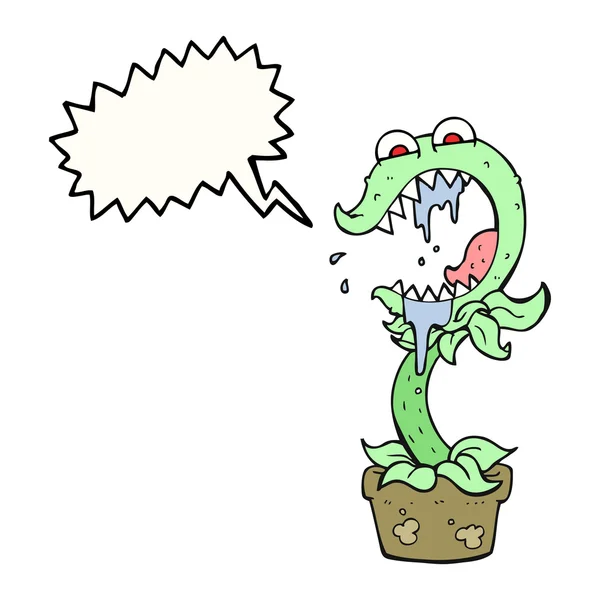 Toespraak bubble cartoon vleesetende plant — Stockvector