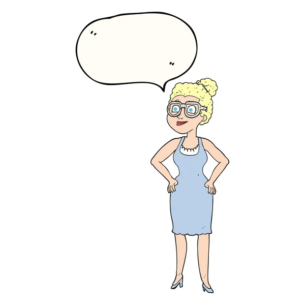 Toespraak bubble cartoon vrouw bril — Stockvector