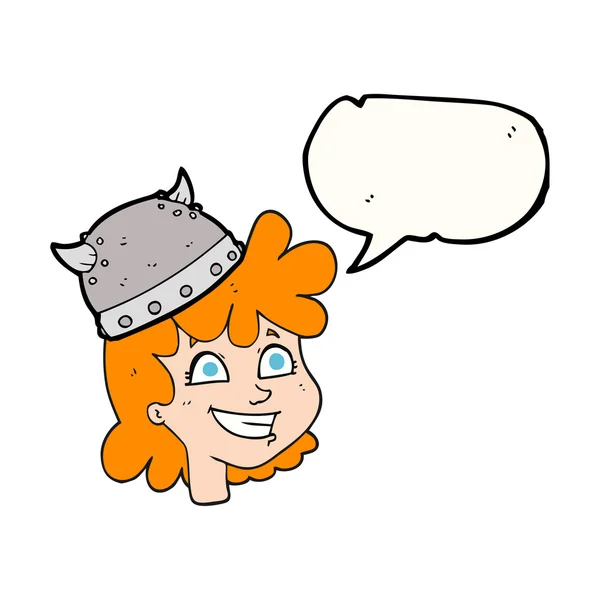 Γελοιογραφία φούσκα ομιλία γυναικείο πρόσωπο viking — Διανυσματικό Αρχείο