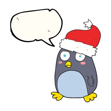 konuşma kabarcık karikatür penguen Noel şapkalı