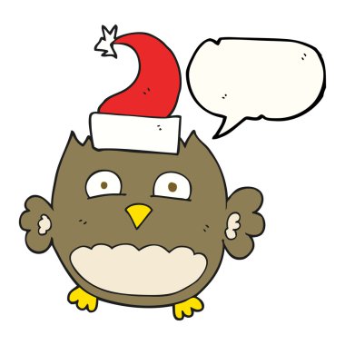 Noel şapka konuşma kabarcık karikatür baykuş