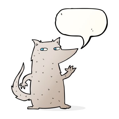 Çizgi film kurdu konuşma baloncuğuyla el sallıyor