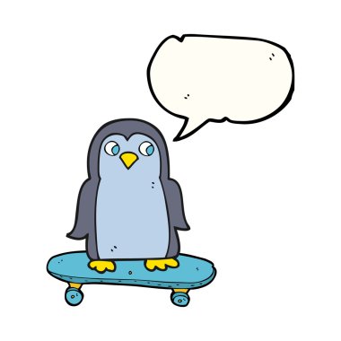 konuşma kabarcık karikatür penguen binme kaykay