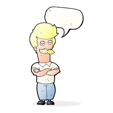 çizgi film bıyıklı kaslı adam konuşma baloncuğu ile