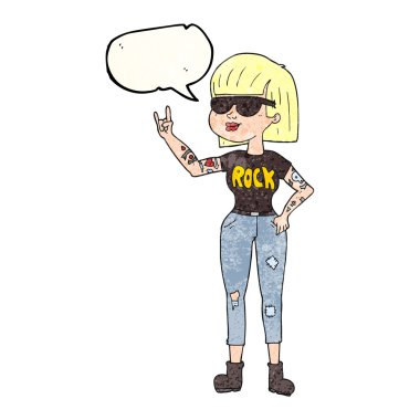 konuşma balonu dokulu karikatür rock kadın