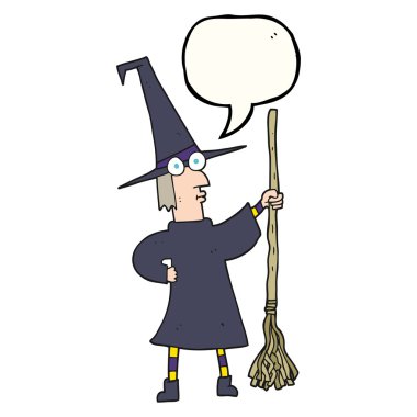 konuşma kabarcık karikatür cadı süpürge ile