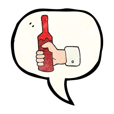 konuşma balonu dokulu karikatür el holding şişe şarap