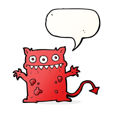 Konuşma balonu olan küçük bir canavar.
