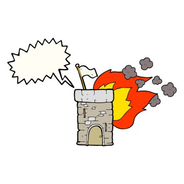 konuşma balonu karikatür yanan kale kule