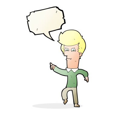 Çizgi filmci konuşma balonunu işaret ediyor.