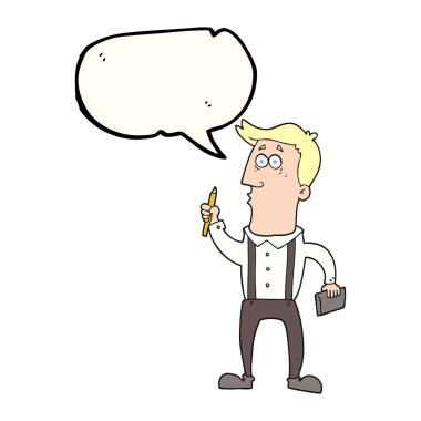 konuşma kabarcık karikatür adam defter ile