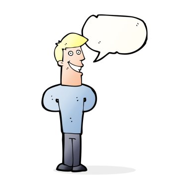 Çizgi filmdeki sırıtan adam konuşma balonuyla