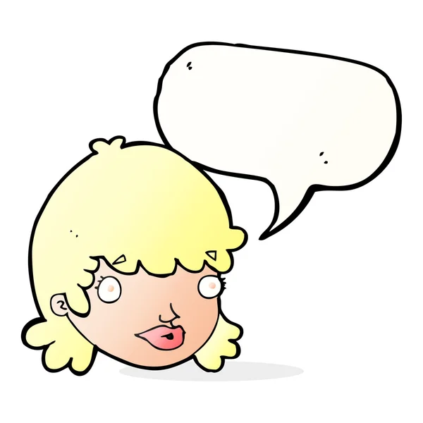 Kreslená ženská tvář s překvapeným výrazem s hlasovou bublinou — Stockový vektor