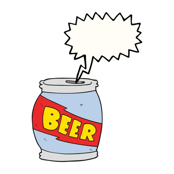 Voz burbuja dibujos animados cerveza lata — Vector de stock