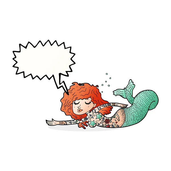 Karikatur Meerjungfrau mit Tattoos mit Sprechblase — Stockvektor