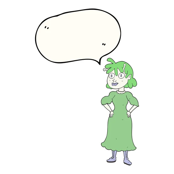 Sprechblase Cartoon Alien Frau — Stockvektor