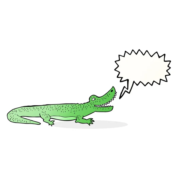 Cartoon happy crocodile with speech bubble — Stock Vector