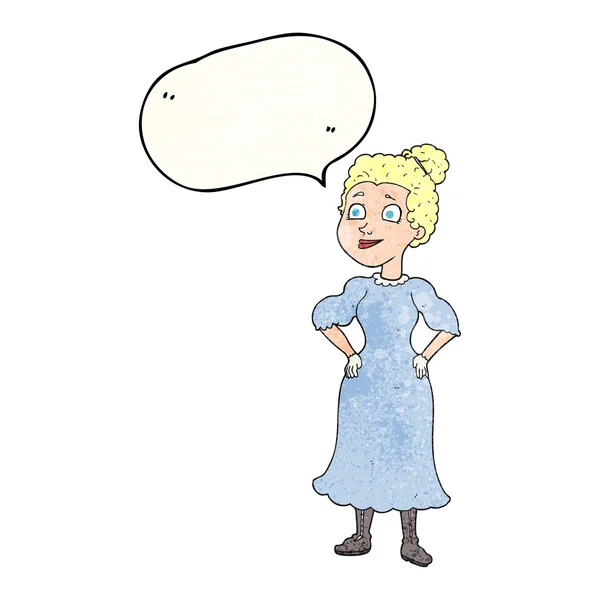 Sprechblase texturierte Karikatur viktorianische Frau im Kleid — Stockvektor