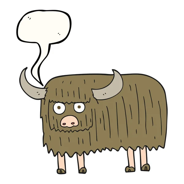 Voz burbuja dibujos animados vaca peluda — Vector de stock