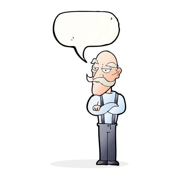 Desenho animado entediado velho homem com fala bolha —  Vetores de Stock