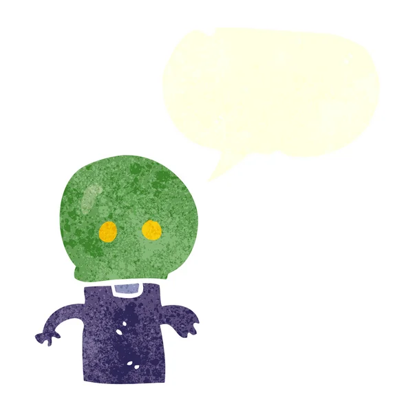 Mano libera retro cartone animato piccolo alieno — Vettoriale Stock