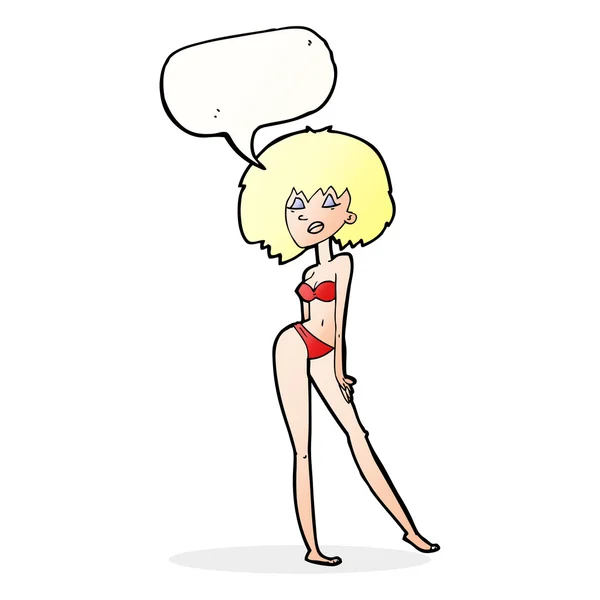 Kobieta kreskówka w bikini z dymek — Wektor stockowy