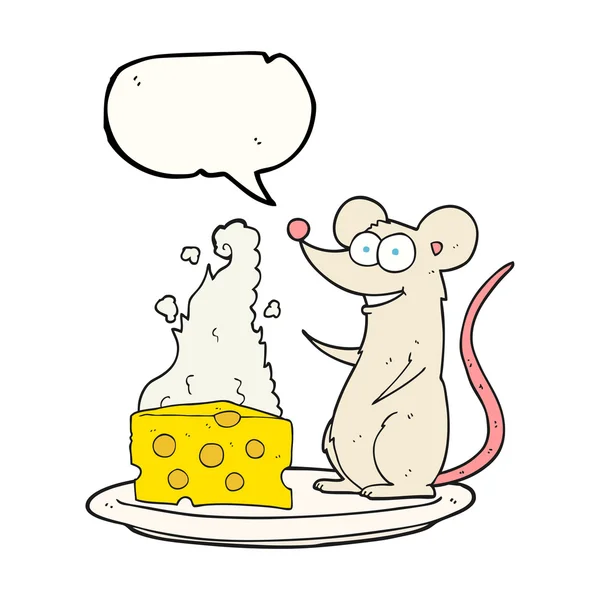 Discorso bolla cartone animato mouse con formaggio — Vettoriale Stock