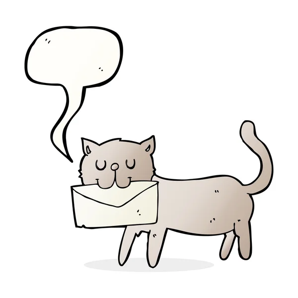 Chat dessin animé portant lettre avec bulle de parole — Image vectorielle