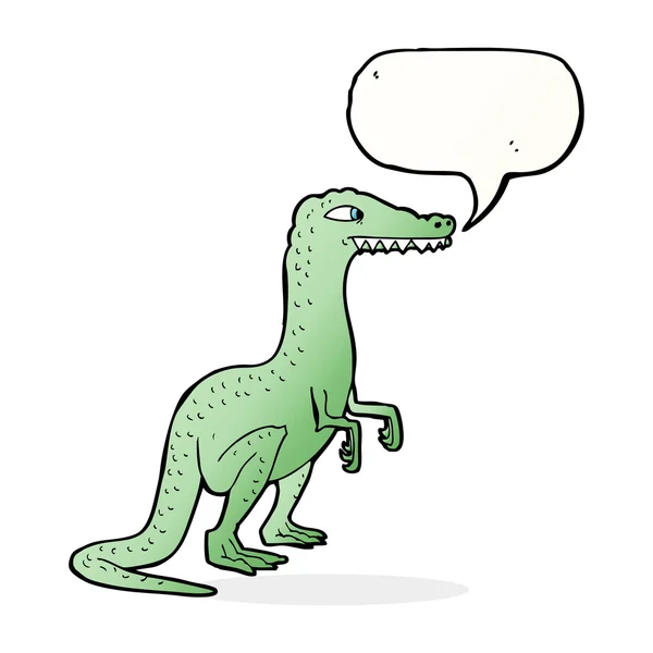 Dinosaurio de dibujos animados con burbuja de habla — Vector de stock