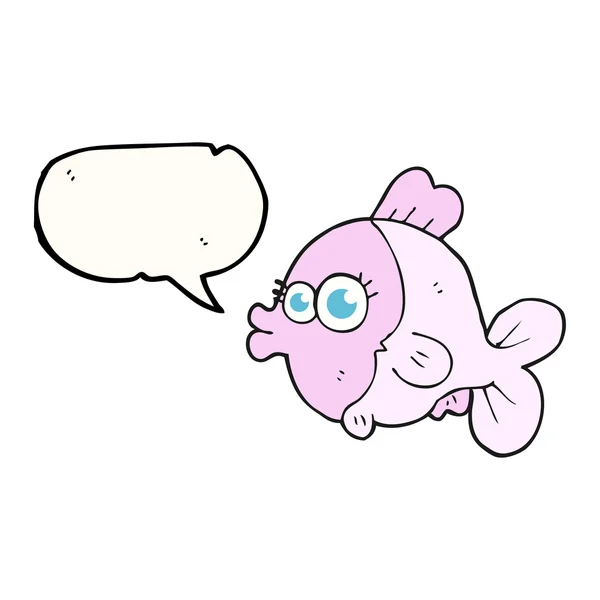 Funny speech bubble cartoon fish with big pretty eyes — Stock Vector