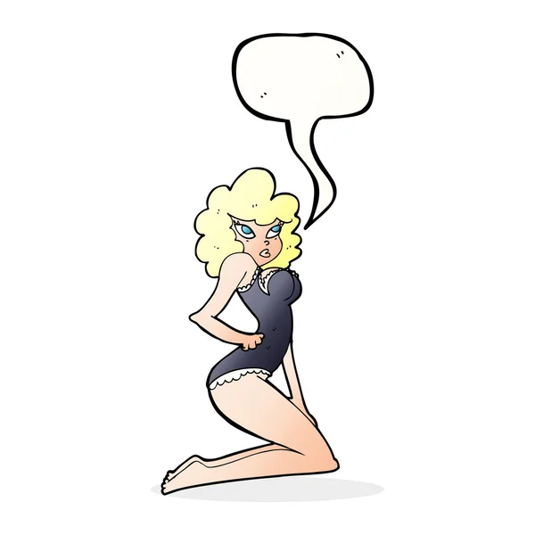 Cartone animato pin-up donna con bolla discorso — Vettoriale Stock