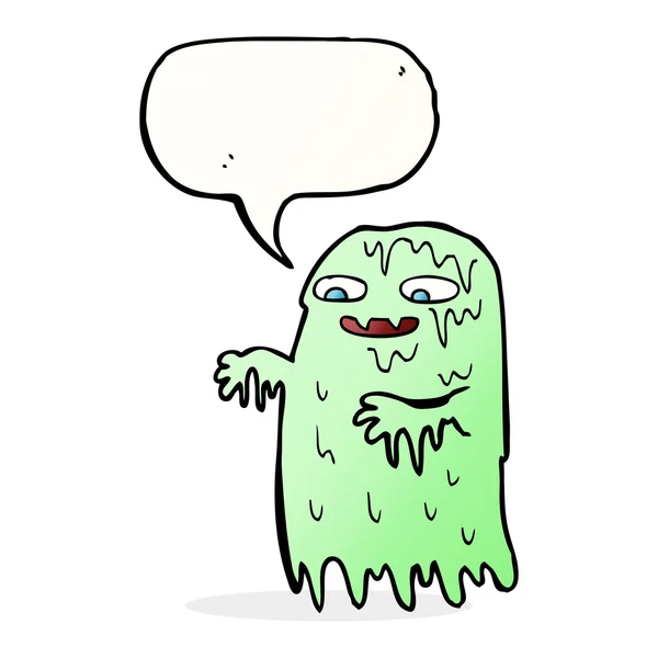 Cartoon gross slime ghost with speech bubble — Stock Vector