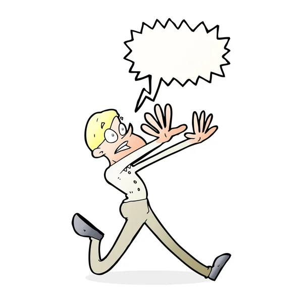 Hombre de dibujos animados huyendo con la burbuja del habla — Vector de stock