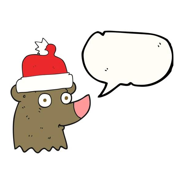 Habla burbuja de dibujos animados oso con sombrero de Navidad — Archivo Imágenes Vectoriales