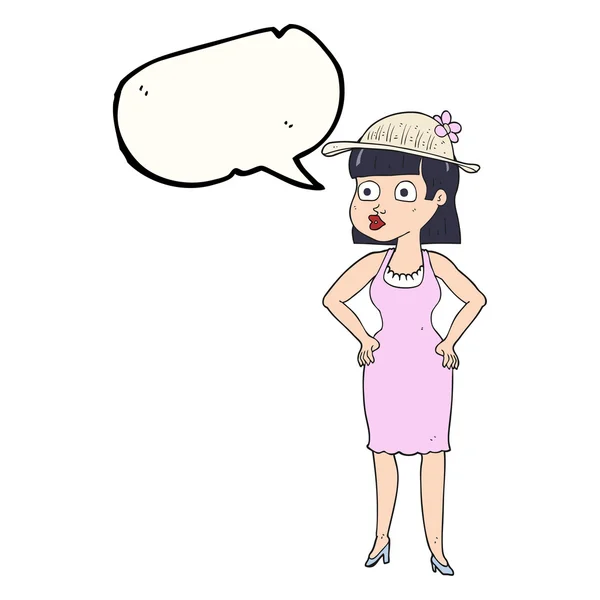 Speech bubble cartoon woman wearing sun hat — Stock Vector