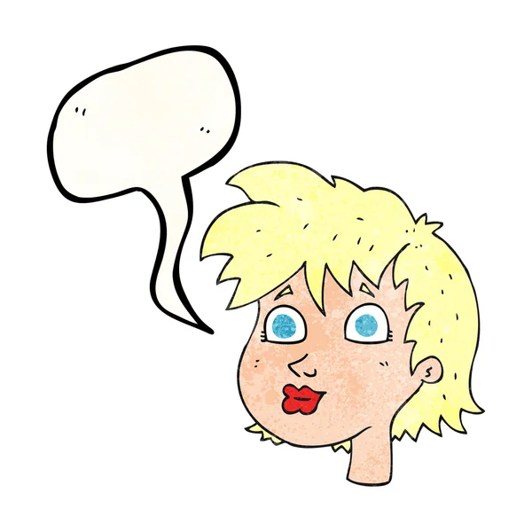Toespraak bubble getextureerde cartoon vrouwelijke gezicht — Stockvector