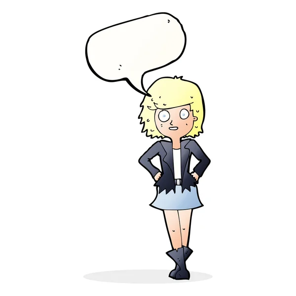 Chica de dibujos animados en chaqueta con burbuja de habla — Archivo Imágenes Vectoriales