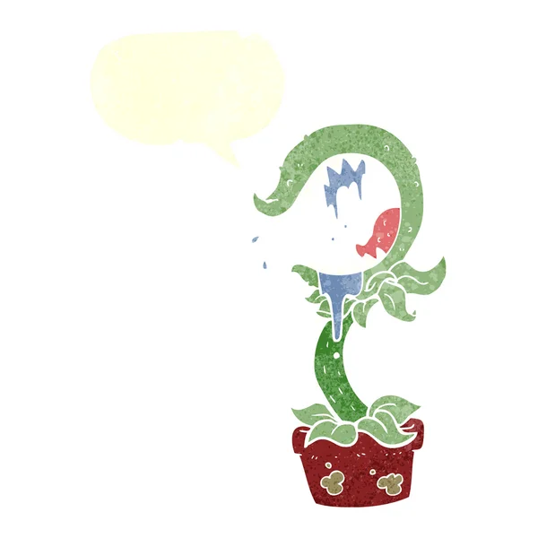Freihändige Retro-Cartoon fleischfressende Pflanze — Stockvektor