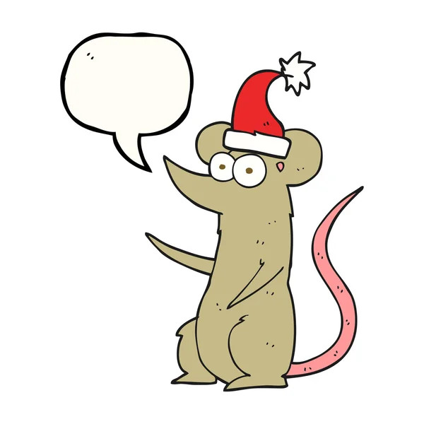 Speech bubble kartun mouse memakai topi natal - Stok Vektor