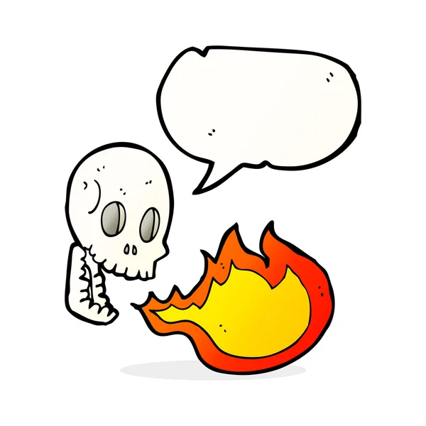 Cartoon fire breathing skull with speech bubble — Stock Vector