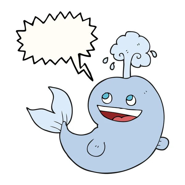 Toespraak bubble cartoon walvis spuiten van water — Stockvector