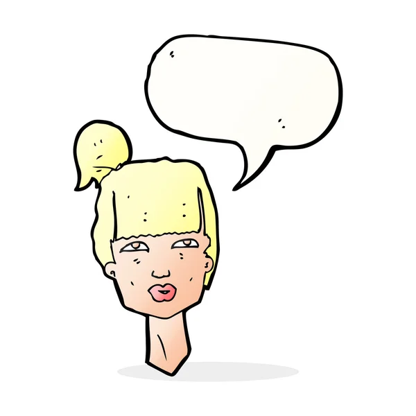 Desenho animado cabeça feminina com bolha de fala — Vetor de Stock