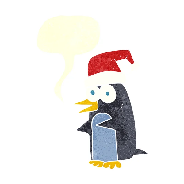 Main levée rétro dessin animé pingouin — Image vectorielle