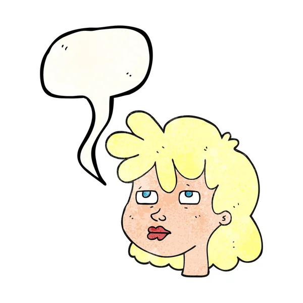 Speech bubble textured cartoon female face — Stock Vector