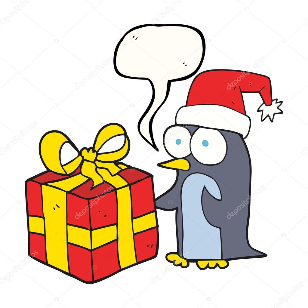 FreeHand ciÄ…gnione dymek kresk³wka christmas Pingwin z obecnie — Wektor od lineartestpilot