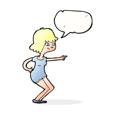 Çizgi film kızı konuşma balonunu işaret ediyor.