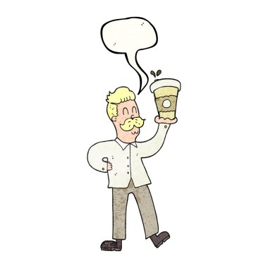 kahve bardakları adamla karikatür konuşma balonu dokulu