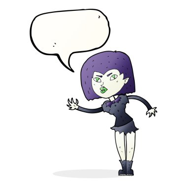 Konuşma baloncuğu olan vampir kız.